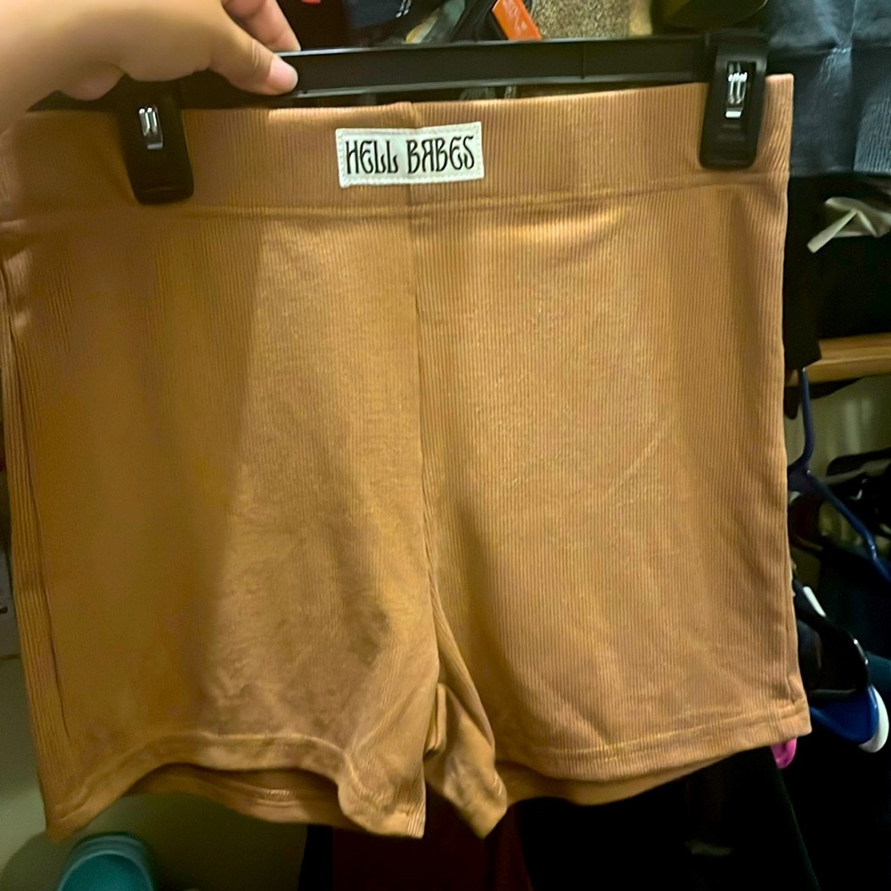 Brown hell babes ribbed biker shorts